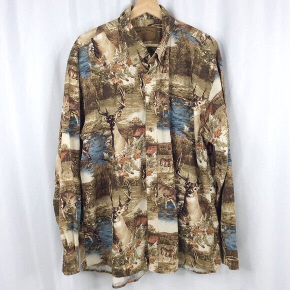 North River Outfitters Mens XL Shirt Long Sleeve Button Down Deer Buck Hunting - Picture 1 of 7
